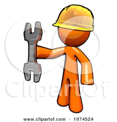 Clipart Orange Man Worker Holding A Wrench - Royalty Free Illustration by Leo Blanchette