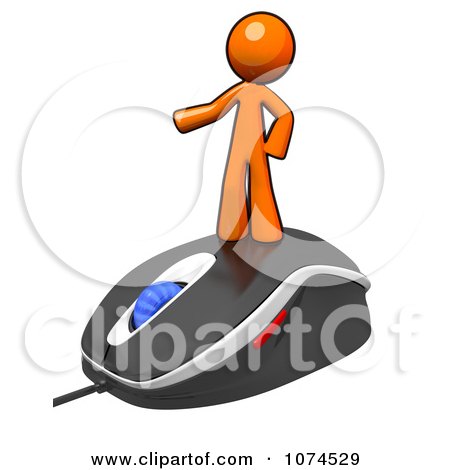 Clipart 3d Orange Man Standing On A Computer Mouse - Royalty Free Illustration by Leo Blanchette