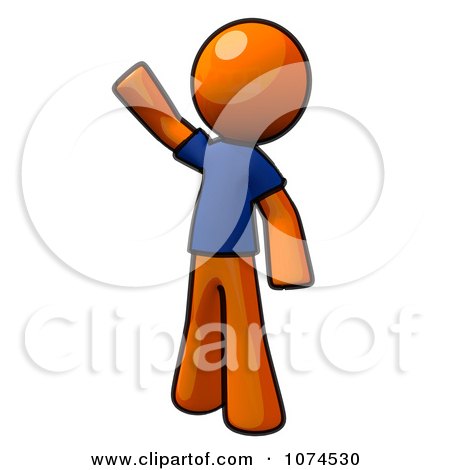 Clipart Orange Man Waving In A Blue Shirt - Royalty Free Illustration by Leo Blanchette