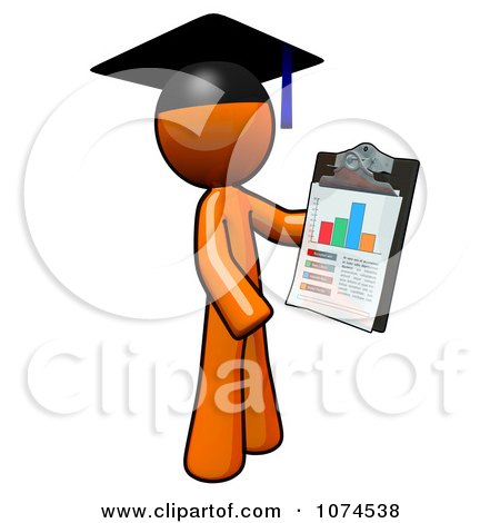 Clipart Orange Man Graduate Holding A Chart On A Clipboard - Royalty Free Illustration by Leo Blanchette