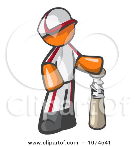 Clipart Orange Man Baseball Player With A Bat - Royalty Free Vector Illustration by Leo Blanchette