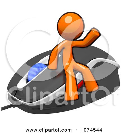 Clipart 3d Orange Man Waving On A Computer Mouse - Royalty Free Illustration by Leo Blanchette