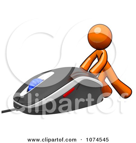 Clipart 3d Orange Man Pushing A Computer Mouse 1 - Royalty Free Illustration by Leo Blanchette