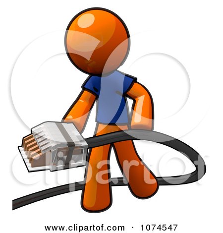 Clipart Orange Man Holding A Telephone Cable - Royalty Free Illustration by Leo Blanchette