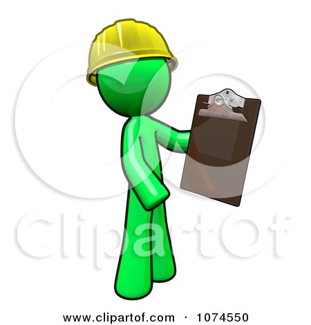 Clipart Lime Green Man Builder Holding A Clipboard - Royalty Free Illustration by Leo Blanchette