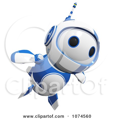 Clipart Cute 3d Blueberry Robot Flying - Royalty Free CGI Illustration by Leo Blanchette