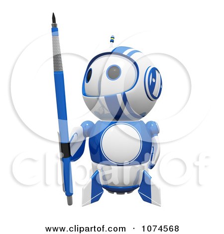 Clipart Cute 3d Blueberry Robot Holding A Pencil - Royalty Free CGI Illustration by Leo Blanchette