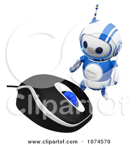 Clipart Cute 3d Blueberry Robot By A Computer Mouse - Royalty Free CGI Illustration by Leo Blanchette