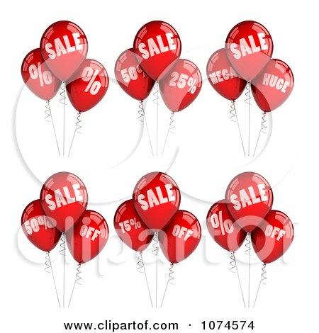 Clipart 3d Red Sales Party Balloon Design Elements - Royalty Free CGI Illustration by stockillustrations
