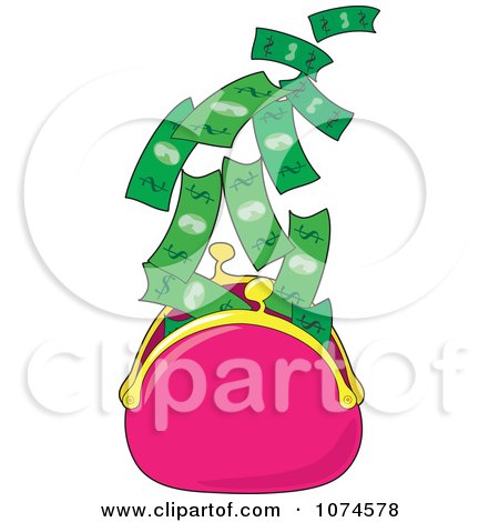 Clipart Cash Flying Out Of A Pink Money Purse - Royalty Free Vector Illustration by Maria Bell