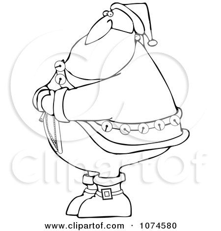 Clipart Outlined Santa Trying To Zip Up His Suit - Royalty Free Vector Illustration by djart