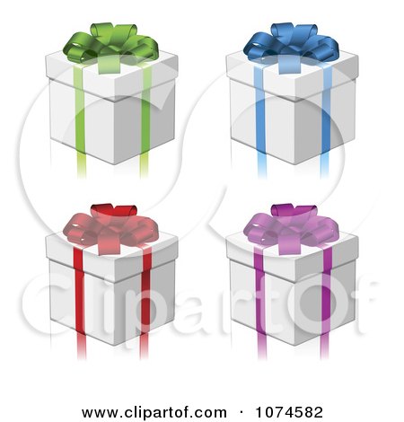 Clipart 3d Gift Boxes With Colorful Bows And Ribbons - Royalty Free Vector Illustration by AtStockIllustration