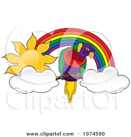 Clipart Parrot With Clouds Under A Sunny Rainbow Arch 2 - Royalty Free Vector Illustration by Pams Clipart
