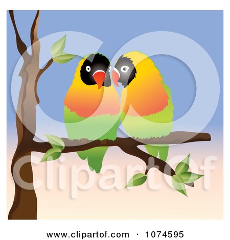 Clipart Two Love Birds Perched On A Branch 2 - Royalty Free Vector Illustration by Pams Clipart