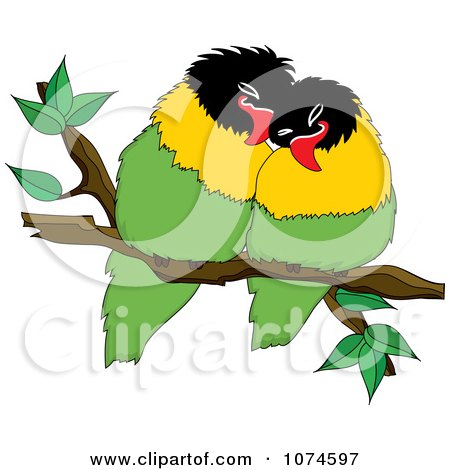 Clipart Two Love Birds Perched On A Branch 4 - Royalty Free Vector Illustration by Pams Clipart