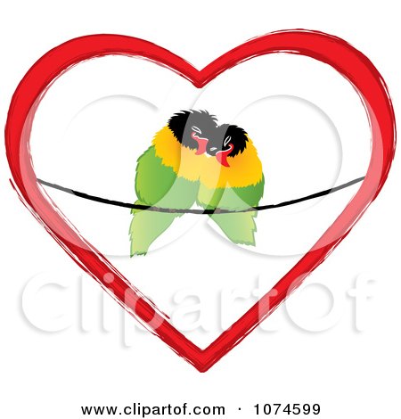 Clipart Two Love Birds Cuddling On A Wire In A Heart - Royalty Free Vector Illustration by Pams Clipart