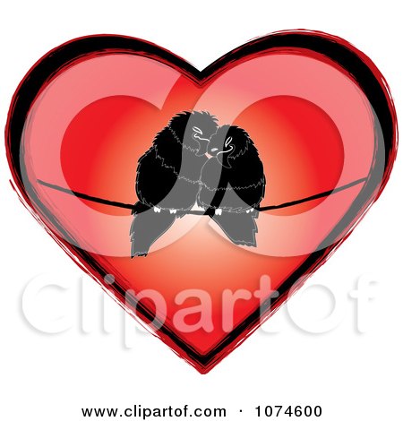 Clipart Two Love Birds Cuddling On A Wire In A Red Heart - Royalty Free Vector Illustration by Pams Clipart
