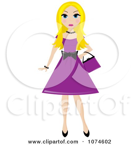 Clipart Blond Teen Girl In A Purple Dress - Royalty Free Vector Illustration by Pams Clipart