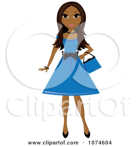 Clipart Hispanic Teen Girl In A Blue Dress - Royalty Free Vector Illustration by Pams Clipart