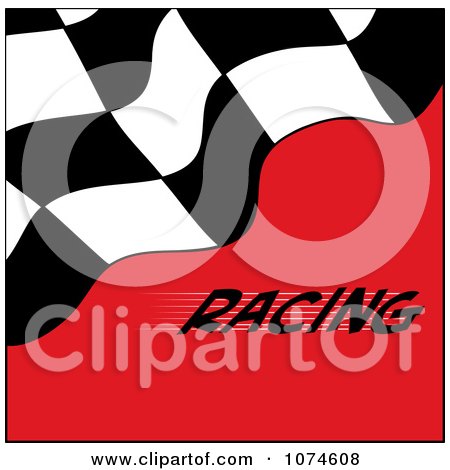 Clipart Checkered Racing Flag On Red With Text - Royalty Free Vector Illustration by Pams Clipart