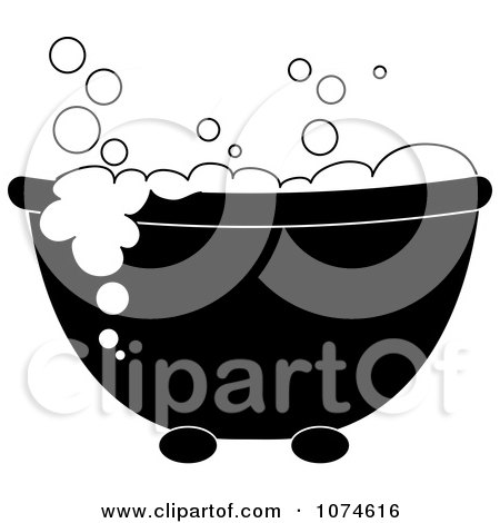 Clipart Black And White Tub With Sudsy Bubble Bath - Royalty Free Vector Illustration by Pams Clipart