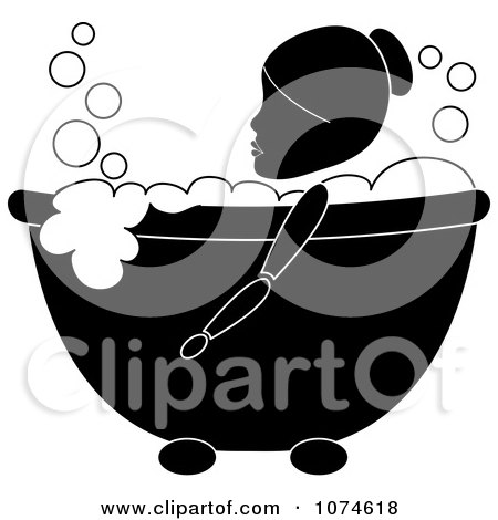 Clipart Black And White Woman Relaxing In A Bubble Bath - Royalty Free Vector Illustration by Pams Clipart