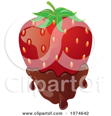Clipart 3d Strawberry Dipped In Milk Chocolate - Royalty Free Vector Illustration by Pams Clipart