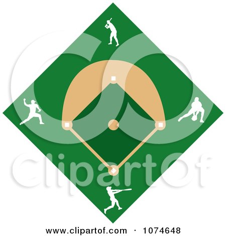 Clipart White Silhouetted Players On A Baseball Diamond Field - Royalty Free Vector Illustration by Pams Clipart