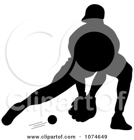 Clipart Silhouetted Baseball Player Catching A Ground Ball - Royalty Free Vector Illustration by Pams Clipart