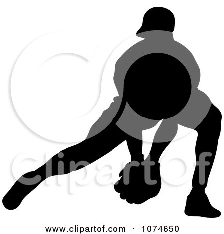 Clipart Silhouetted Baseball Player Reaching For A Ground Ball - Royalty Free Vector Illustration by Pams Clipart