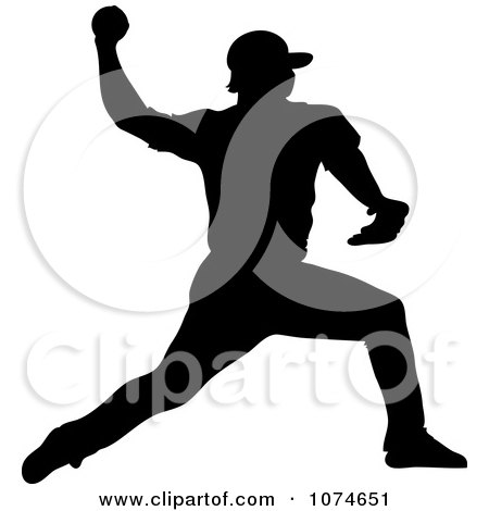 Clipart Silhouetted Baseball Player Pitching - Royalty Free Vector Illustration by Pams Clipart