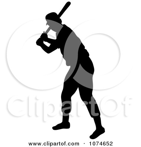 Clipart Silhouetted Baseball Player At Bat - Royalty Free Vector Illustration by Pams Clipart