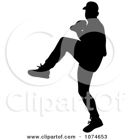 Clipart Black Silhouetted Baseball Pitcher - Royalty Free Vector Illustration by Pams Clipart