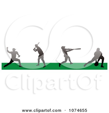 Clipart Silhouetted Baseball Players In A Field 2 - Royalty Free Vector Illustration by Pams Clipart