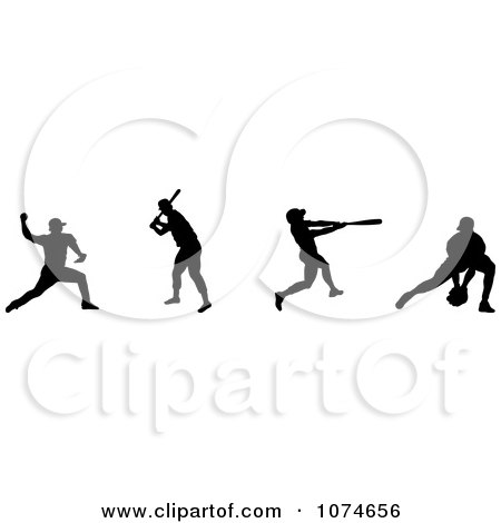 Clipart Silhouetted Baseball Players - Royalty Free Vector Illustration by Pams Clipart