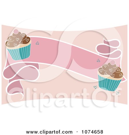 Clipart Pink Cupcake Banner - Royalty Free Vector Illustration by Pams Clipart
