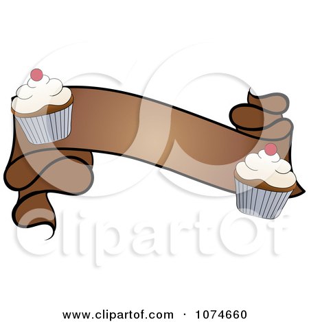 Clipart Brown Banner With Vanilla Frosted Cupcakes - Royalty Free Vector Illustration by Pams Clipart
