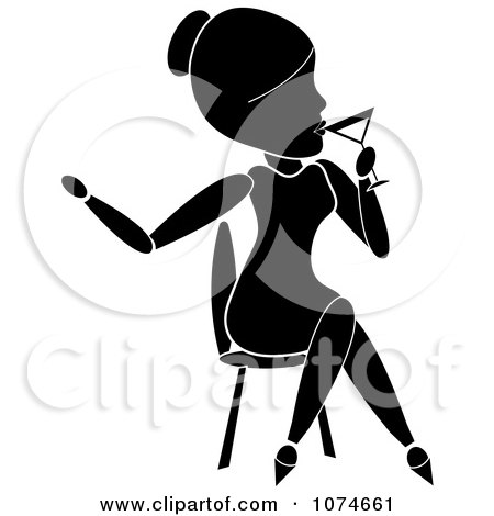 Clipart Silhouetted Lady Sipping A Cocktail And Sitting - Royalty Free Vector Illustration by Pams Clipart