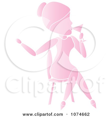 Clipart Pink Lady Sipping A Cocktail And Sitting - Royalty Free Vector Illustration by Pams Clipart