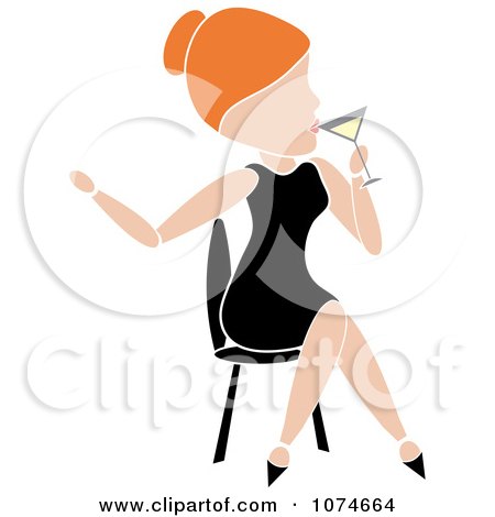 Clipart Lady Sipping A Cocktail And Sitting - Royalty Free Vector Illustration by Pams Clipart