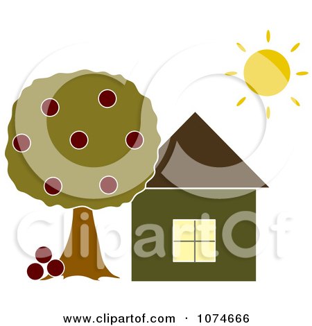 Clipart The Sun Shining Over A House With An Apple Tree - Royalty Free Vector Illustration by Pams Clipart