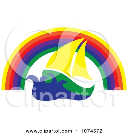 Clipart Sailboat Under A Rainbow Arch - Royalty Free Vector Illustration by Pams Clipart