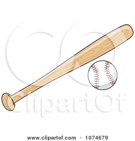 Clipart Wooden Baseball Bat And Ball - Royalty Free Vector Illustration by Pams Clipart