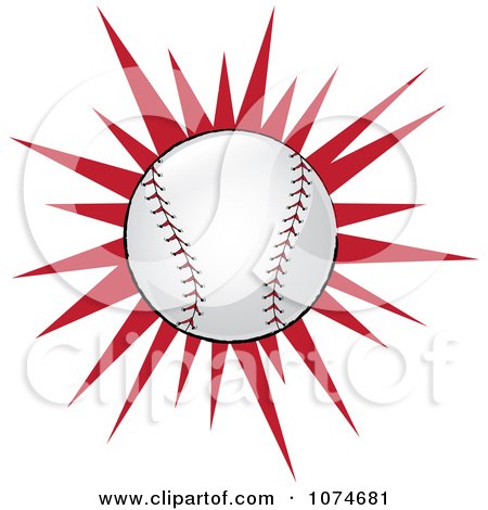 Clipart Baseball Over A Red Burst - Royalty Free Vector Illustration by Pams Clipart