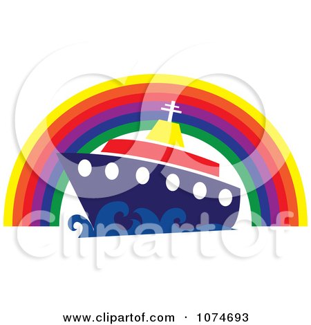 Clipart Cruiseship Under A Rainbow Arch - Royalty Free Vector Illustration by Pams Clipart