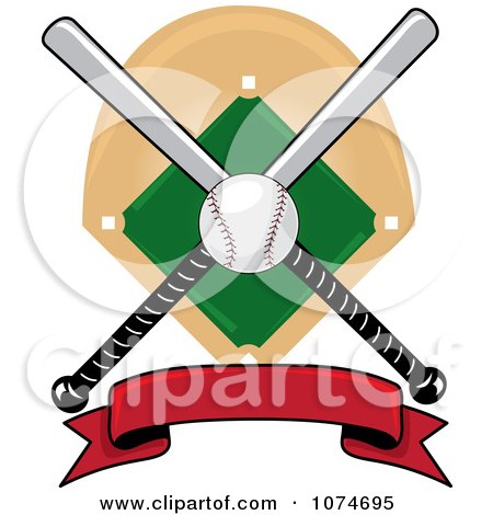 Clipart Baseball Bat Banner Field And Ball Logo 1 - Royalty Free Vector Illustration by Pams Clipart