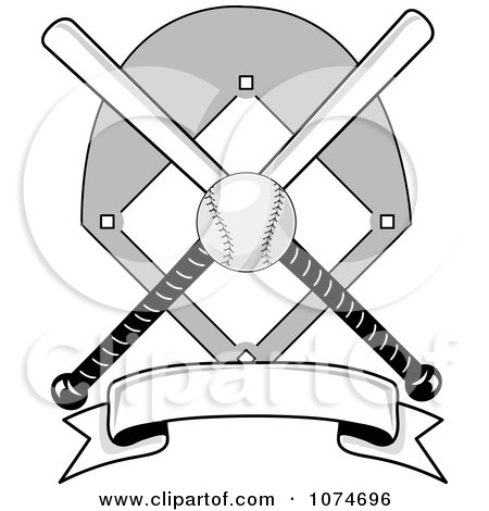 Clipart Baseball Bat Banner Field And Ball Logo 2 - Royalty Free Vector Illustration by Pams Clipart