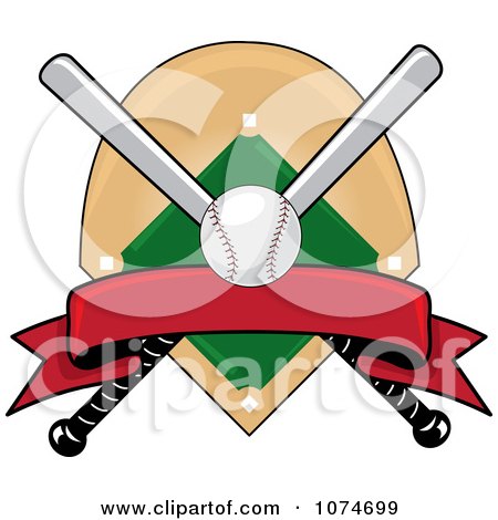 Clipart Baseball Bat Banner Field And Ball Logo 4 - Royalty Free Vector Illustration by Pams Clipart