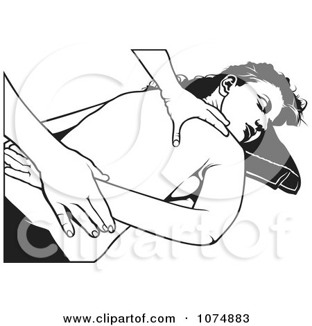 Clipart Black And White Woman Getting A Back Massage - Royalty Free Vector Illustration by dero