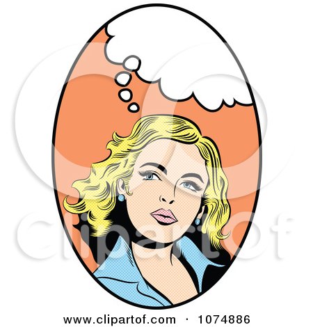 Clipart Retro Pop Art Blond Woman With A Thought Balloon In An Oval - Royalty Free Vector Illustration by brushingup